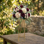 Load image into Gallery viewer, Floral arrangement on a gold geometric stand with a natural background

