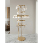 Load image into Gallery viewer, Decorative floor lamp with gold and crystal design on a marble floor.
