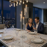 Load image into Gallery viewer, 42" 5-Arm Acrylic Candelabra Centerpiece – Modern Gold Floor &amp; Tabletop Candle Holder for Weddings, Events, and Luxury Home Decor
