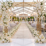 Load image into Gallery viewer, 7.2ft Heavy-Duty Stainless Steel Wedding Arch Backdrop Stand – Gold Chrome Triple-Panel Frame for Floral Arrangements, Balloon Decor &amp; Event Photography
