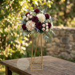 Load image into Gallery viewer, Floral arrangement in a gold geometric vase on a wooden table with a natural background
