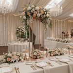 Load image into Gallery viewer, Elegant wedding reception setup with floral centerpieces and table decorations.
