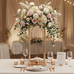 Load image into Gallery viewer, Decorative floral arrangement on a mirror with candles and glasses on a table.
