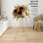 Load image into Gallery viewer, Gold flower stand with artificial flowers in a room setting
