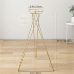 Load image into Gallery viewer, Gold metal plant stand with dimensions on a wooden floor
