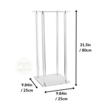 Load image into Gallery viewer, Clear glass display stand with dimensions on a white background
