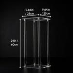 Load image into Gallery viewer, Clear acrylic display stand with measurements on a black background
