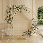 Load image into Gallery viewer, Decorative floral arch with gold mesh panel in a room setting
