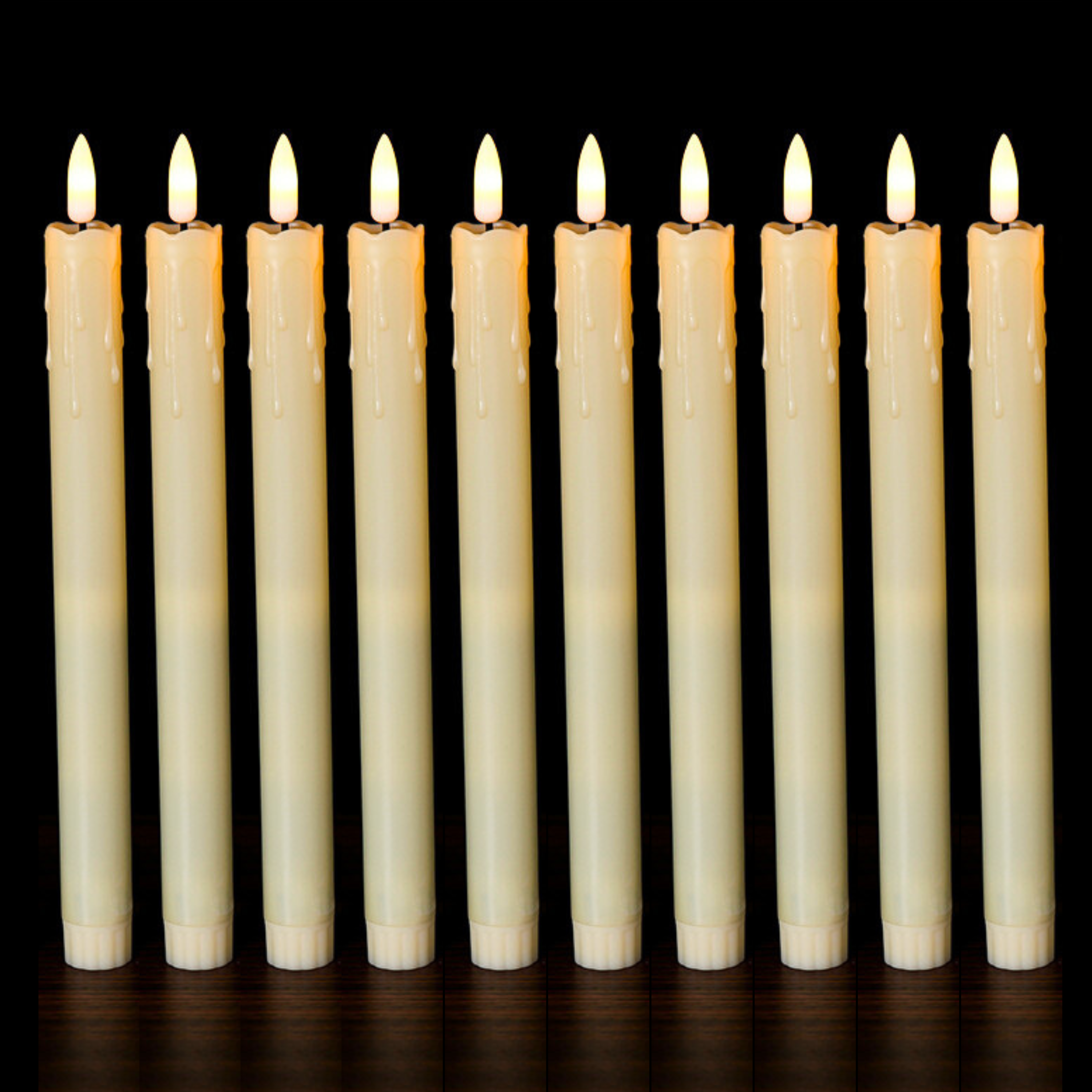 Flameless Ivory Taper Candles Flickering, Bulk Pack of 30 pcs, Battery Operated Led Warm 3D Wick Light Dripping Wax Candles, Christmas Home Wedding Decor(0.78 X 9.64 Inch)
