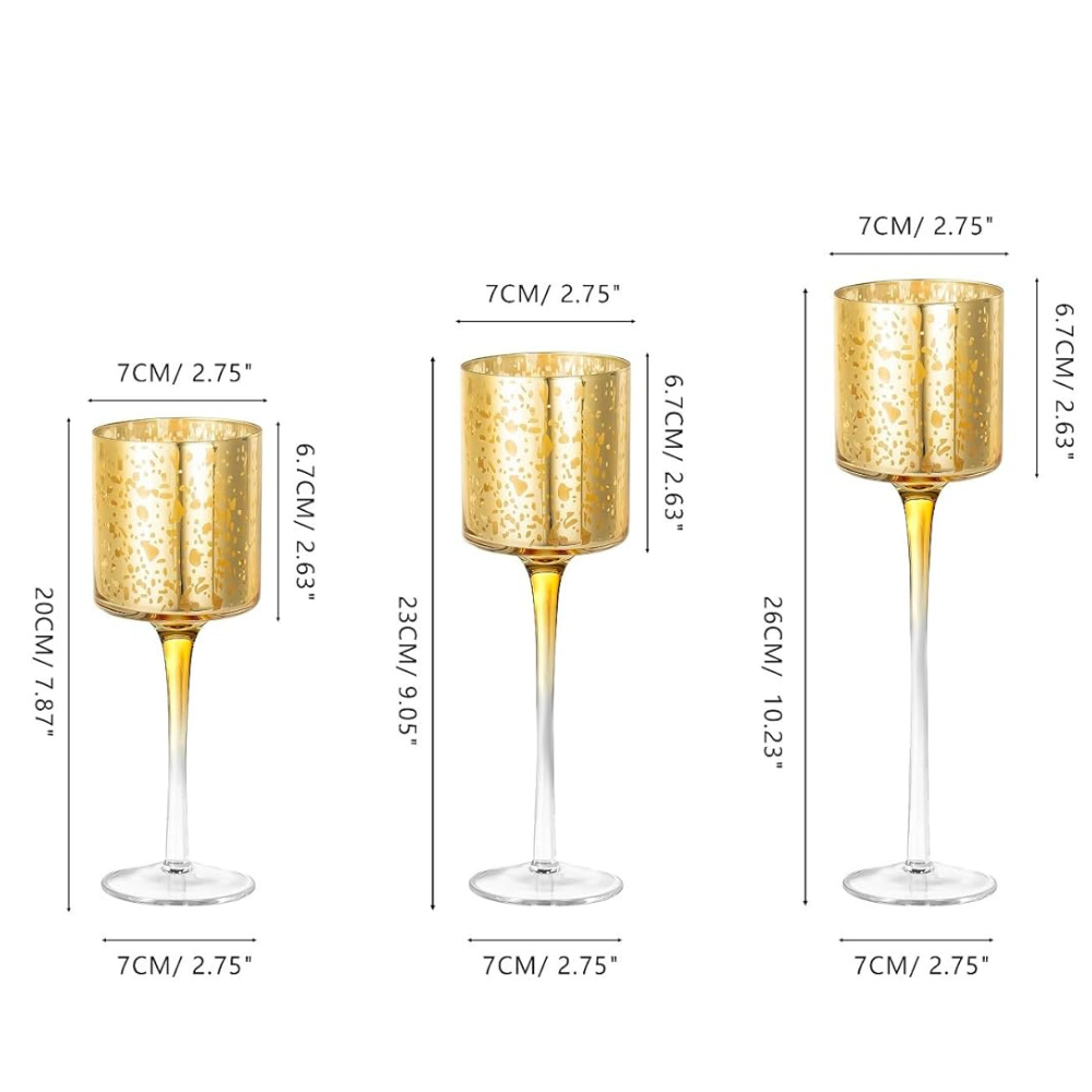 Set of 3 Pcs Long Stem Glass Candle Holder for Wedding Long Table Flower Decorations