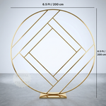 Load image into Gallery viewer, Gold geometric decorative stand with dimensions on a light gray background
