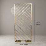 Load image into Gallery viewer, Gold geometric screen with dimensions on a neutral background
