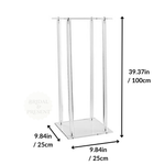 Load image into Gallery viewer, Clear glass display stand with dimensions on a white background
