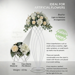 Load image into Gallery viewer, White floral stand with artificial flowers on a gray background, labeled 'Ideal for Artificial Flowers'.
