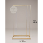 Load image into Gallery viewer, Gold metal display stand with dimensions on a gray background
