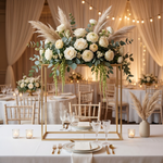 Load image into Gallery viewer, Decorative floral arrangement on a table with candles and silverware in a formal setting.
