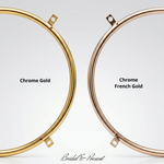 Load image into Gallery viewer, Two gold embroidery hoops labeled 'Chrome Gold' and 'Chrome French Gold' on a white background.
