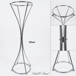 Load image into Gallery viewer, Silver metal stand on a white background with 'Bridal &amp; Present' branding.
