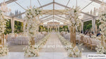 Load and play video in Gallery viewer, 7.2ft Heavy-Duty Stainless Steel Wedding Arch Backdrop Stand – Gold Chrome Triple-Panel Frame for Floral Arrangements, Balloon Decor &amp; Event Photography

