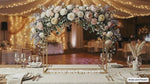 Load and play video in Gallery viewer, Matte Gold Wedding Centerpiece Stand | Modern Geometric Flower Pedestal | Tall Metal Floral Riser for Events, Receptions &amp; Aisle Decor
