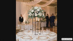Load and play video in Gallery viewer, 2 PCs Harlow Gold Metal Geometric Flower Plant Stand – Modern Wedding Centerpiece Pedestal &amp; Floral Riser for Events, Parties, and Home Decor
