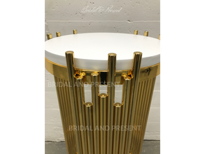 Gold round cylinder pedestal stands for baby shower, bridal shower, birthday parties, events, and parties. Inspired by wedding centerpiece ideas, DIY wedding centerpieces for round tables by using our tall gold centerpieces, flower column stands and boho wedding centerpieces.