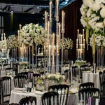 Load image into Gallery viewer, Tall Candelabra stand for wedding is perfect for wedding table arrangements. Inspired by wedding centerpiece ideas, DIY wedding centerpieces for round tables by using our tall gold centerpieces, flower column stands and boho wedding centerpieces at bridal shower, wedding reception, rehearsal dinner parties, and events.
